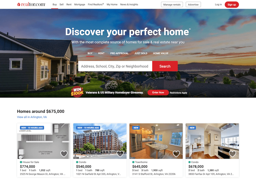 Buyer and seller specific landing pages for real estate
