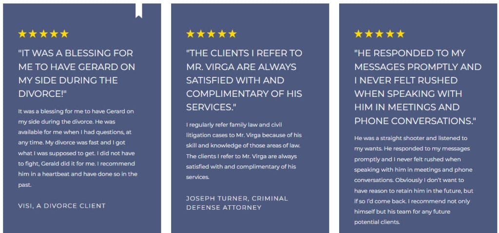 Customer testimonials and attorney case studies