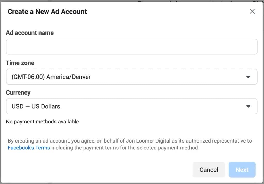 Facebook ads account