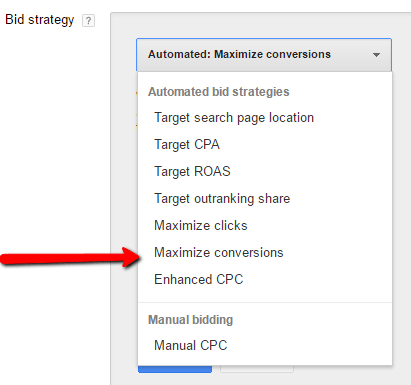 Maximize Conversions bidding strategy for google ad