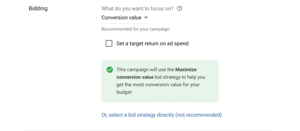 Maximum Conversion Value bidding in google ads
