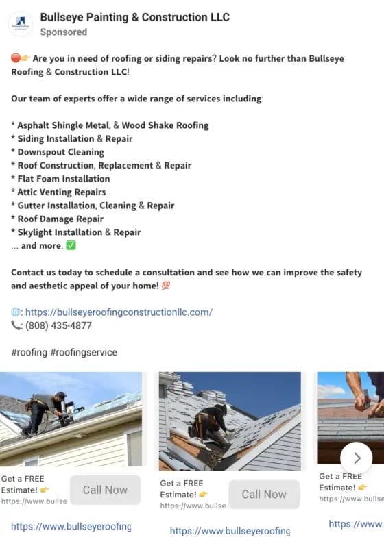 Inspiring Roofing Facebook Ads Example for Contractors 6 Roofing Facebook Ads Examples6