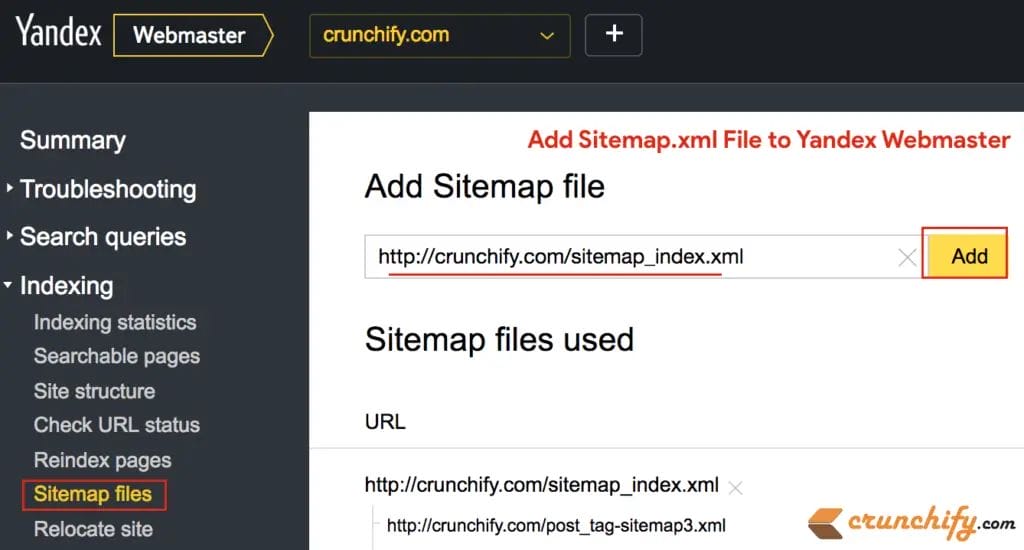 Sending a sitemap submission to Yandex.Webmaster