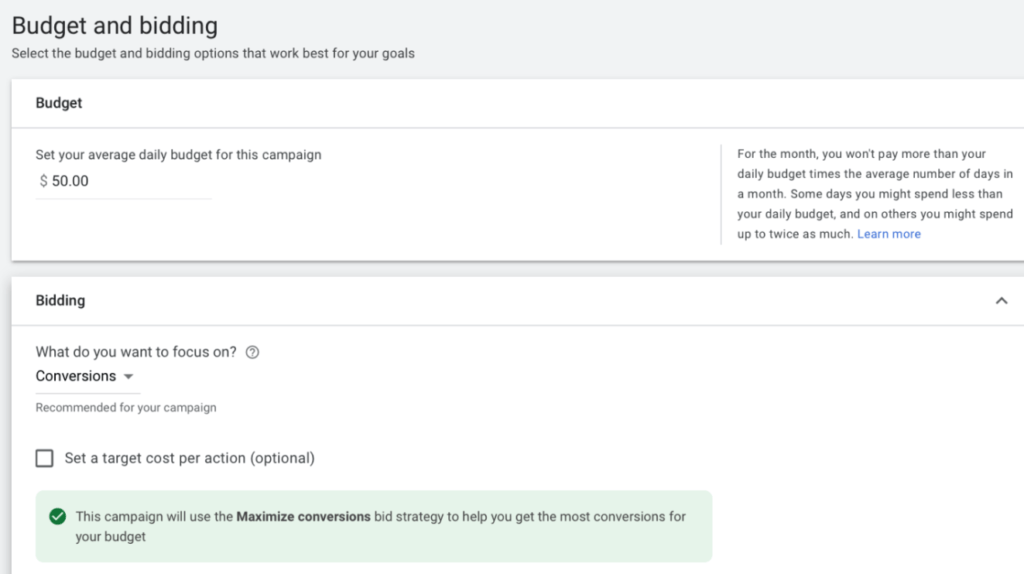 Set bids and budgets