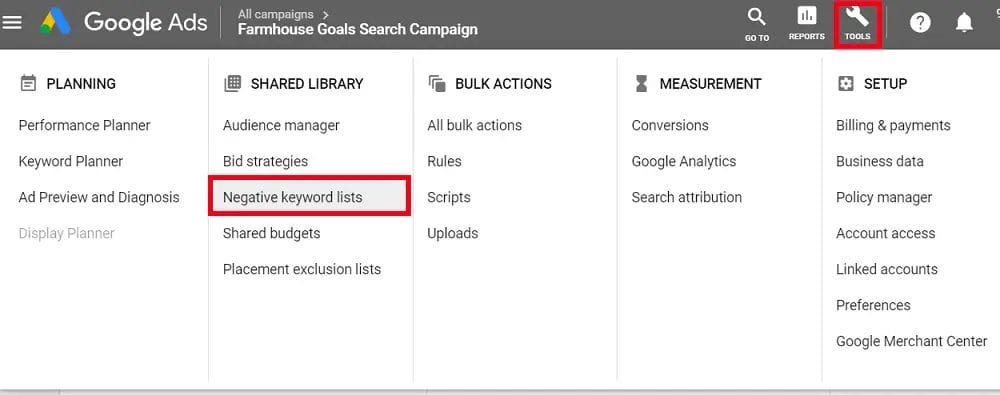 Use negative keywords