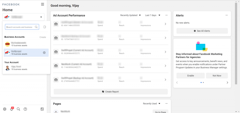 Create Facebook business suite manager account