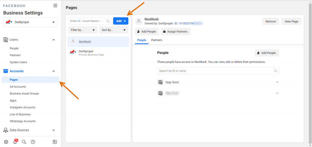 Add a Page to Business Manager