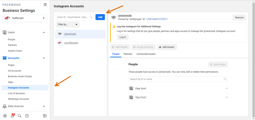 Adding Instagram account to the Facebook Business Manager