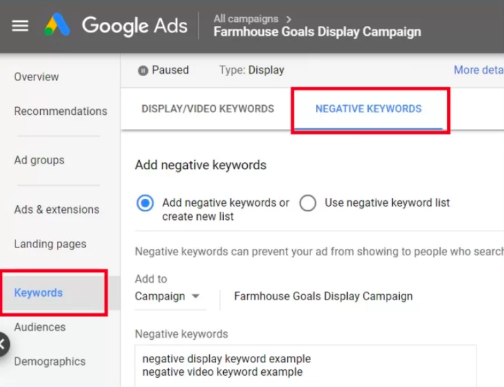 negative keywords